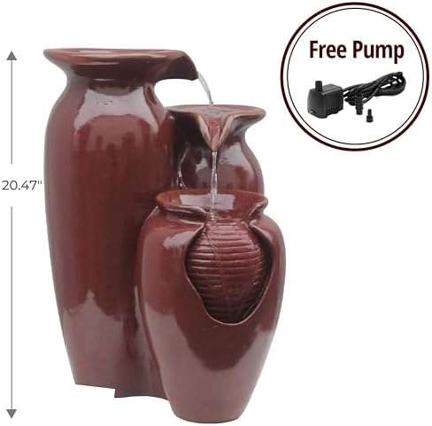 Teamson Home 3 Tiered Waterfall Fountain with Pump for Outdoor Use