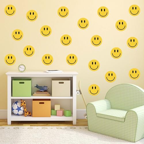 9 Sheets Yellow Happy Face Wall Decals for Home Classroom Party Supplies