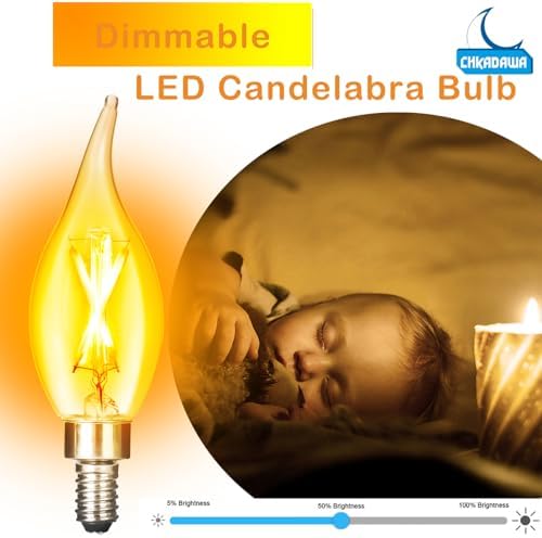 CHKADAWA E12 Dimmable Amber LED Chandelier Bulbs 12 Pack