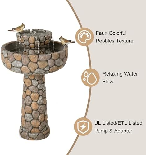 Glitzhome 2-Tier Stone Outdoor Water Fountain with Birds