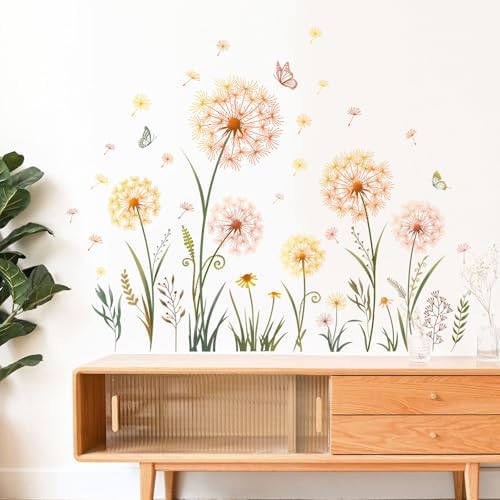 Gold Dandelion Flower Butterfly Wall Decals