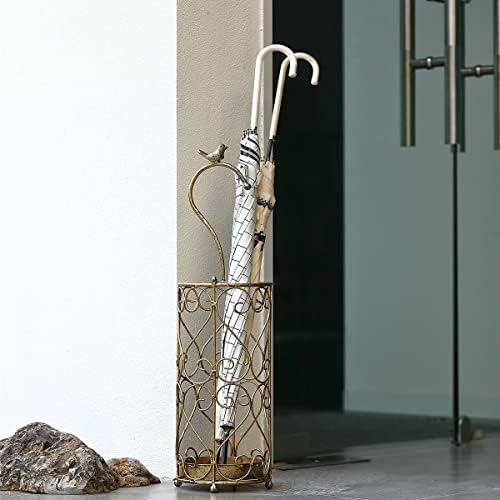 Antique Gold Cast Iron Umbrella Stand with Drip Tray
