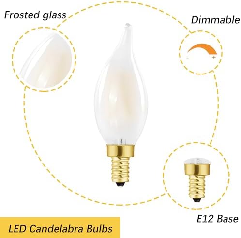 LED Frosted Candelabra Bulbs 4W 6 Pack Dimmable Soft White 3000K