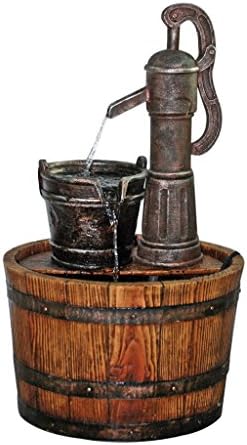 Design Toscano Water Fountain - Farm Style Faux Wood Barrel Decor