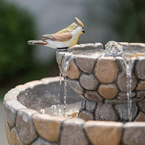 Glitzhome 2-Tier Stone Outdoor Water Fountain with Birds
