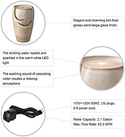 Glitzhome 2125 H Ceramic Fountain with LED Light and Pump