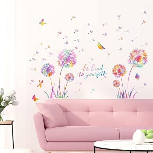 Colorful Dandelion Wall Decals with Butterflies and Dragonfly