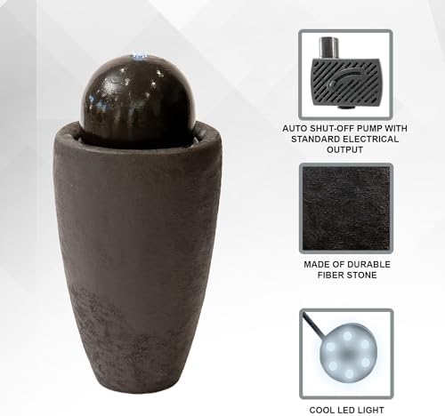 XBrand 2598 H Round Stone Water Fountain with LED Lights
