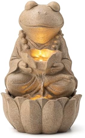 Glitzhome 2 Tier Zen Style Frog Fountain with LED Light