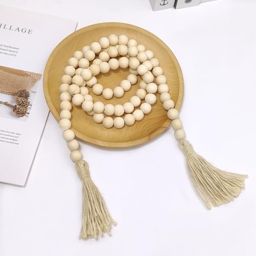 58-Inch Natural Wooden Bead Garland with Tassels