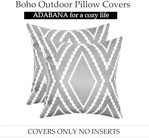 Adabana Waterproof Outdoor Throw Pillow Covers Set of 2 Boho Gray Geometric