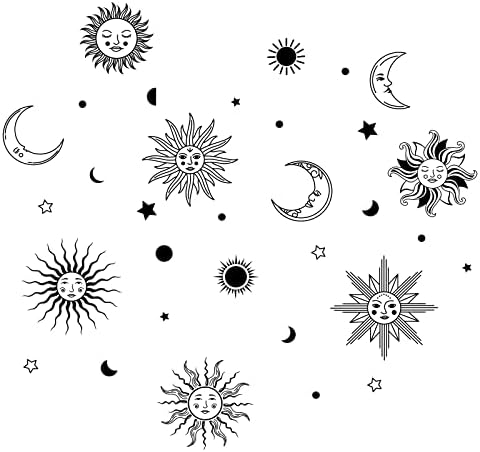 PLIGREAT Sun Moon Wall Decals Waterproof Peel and Stick Decor