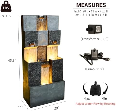Bumilgar 453 H 3-Tier Water Fountain with LED Lights and Pump Gray