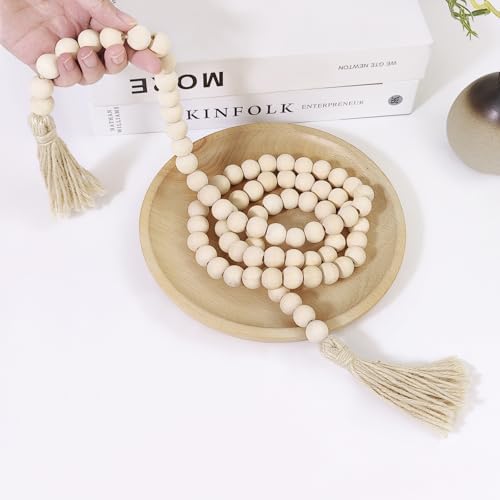 58-Inch Natural Wooden Bead Garland with Tassels