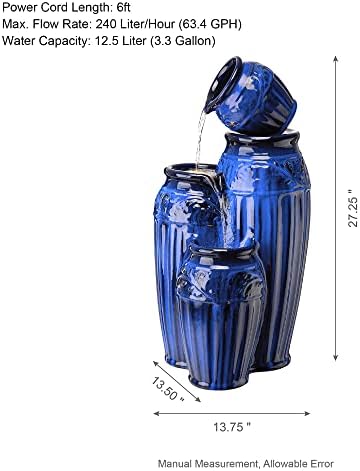Glitzhome 2725 H Outdoor Garden Water Fountain with LED Lights and Pump