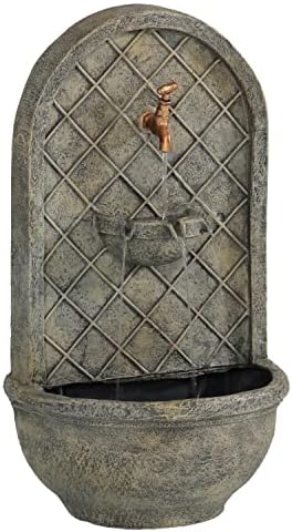 Sunnydaze Messina 26 Inch Outdoor Wall Fountain with French Limestone Finish