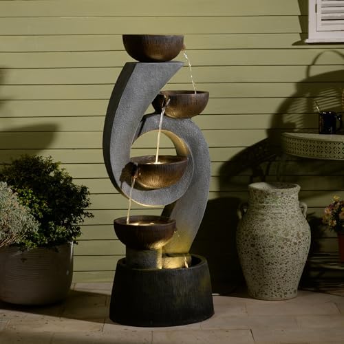468 Inch Freestanding Resin Waterfall Fountain with LED Lighting