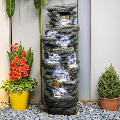 SunJet 51 Inch Multi-Tier Rock Water Fountain with LED Lights