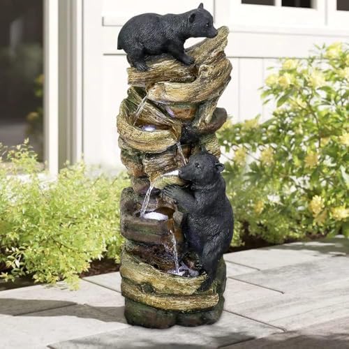 393 Inch 5 Tier Resin Fountain with LED Lights for Garden Patio