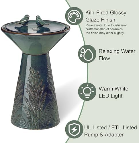 Glitzhome 275 Inch H Outdoor Garden Water Fountain with LED Light and Pump