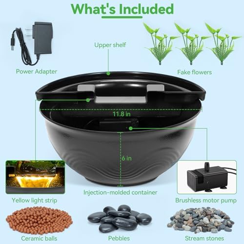 POPOSOAP Mini Water Garden Pond Kit with Waterfall and LED Lighting