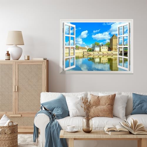 Wall26 Removable Wall Sticker - Peaceful River in Quiet Town 24x32 Inch