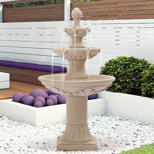 TITIMO 48 Inch Freestanding Water Fountain with 3-Tier Roman Pillar Style