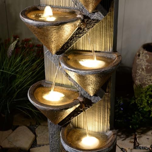 496 H Brown Outdoor Water Fountain with LED Lights and Pump