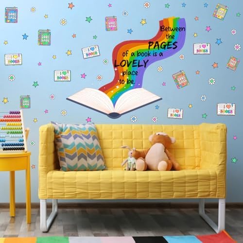 Rainbow Book Wall Decal with Inspirational Quote