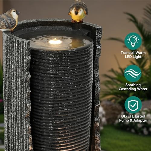 32 Inch Rustic Jar Water Fountain with LED Lights