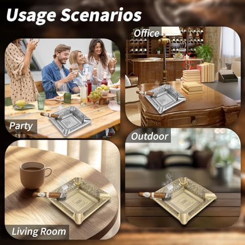 Titanium Cigar Ashtray with 4 Slots and Anti-Slip Base