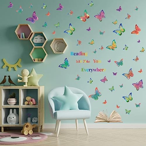OLMIXA Colorful Butterfly Reading Wall Decal