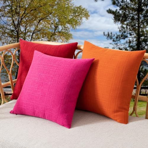 Kevin Textile Waterproof Checkered Pillow Covers Pack of 2 16x16 Inch Orange