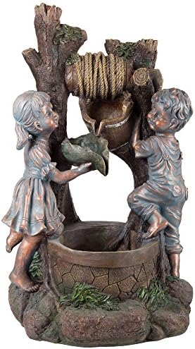 Boy and Girl Outdoor Water Fountain with LED Lights and Soothing Sounds