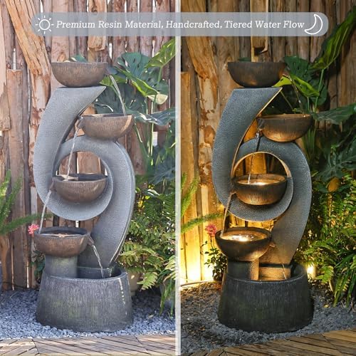 468 Inch Freestanding Resin Waterfall Fountain with LED Lighting