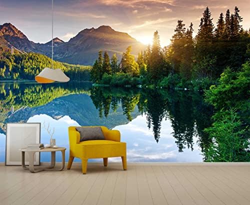Mountain Lake Photo Wallpaper Landscape Wall Mural for Bedroom Living Room