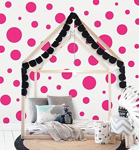 Hot Pink Polka Dot Wall Decals 63 Pieces
