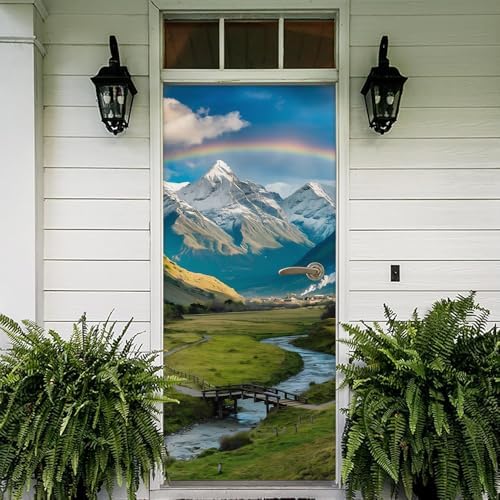 REDAMANCY 307x79 Nature Rainbow Scenery Door Stickers Vinyl 3D Murals