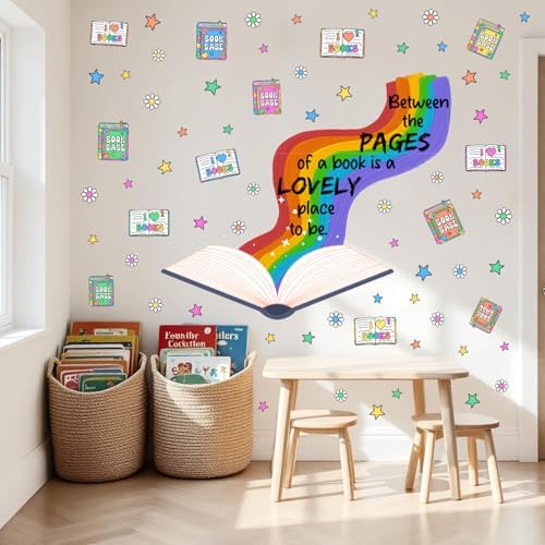 Rainbow Book Wall Decal with Inspirational Quote