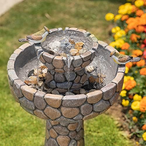 Glitzhome 2-Tier Stone Outdoor Water Fountain with Birds