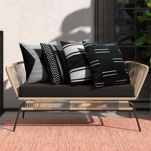 Adabana Waterproof Pillow Covers Set of 4 20x20 Inch Black and White