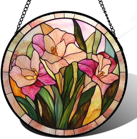 Pink Gladiolus Stained Glass Suncatcher 118 in