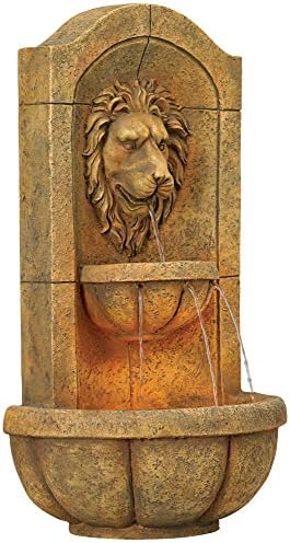 John Timberland Royal Lion Head Wall Fountain with LED Light