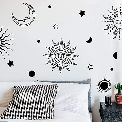 PLIGREAT Sun Moon Wall Decals Waterproof Peel and Stick Decor