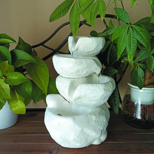 White Tabletop Fountain with Low Voltage Pump