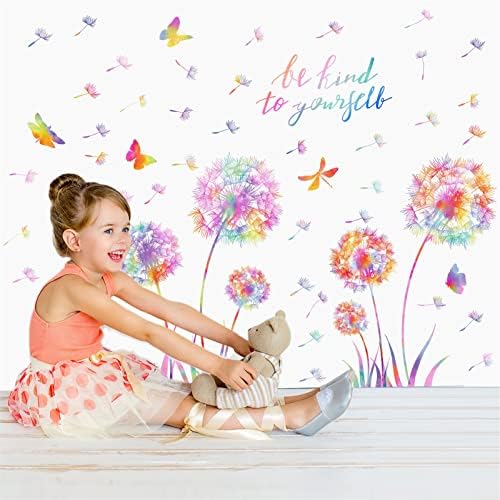 Colorful Dandelion Wall Decals with Butterflies and Dragonfly
