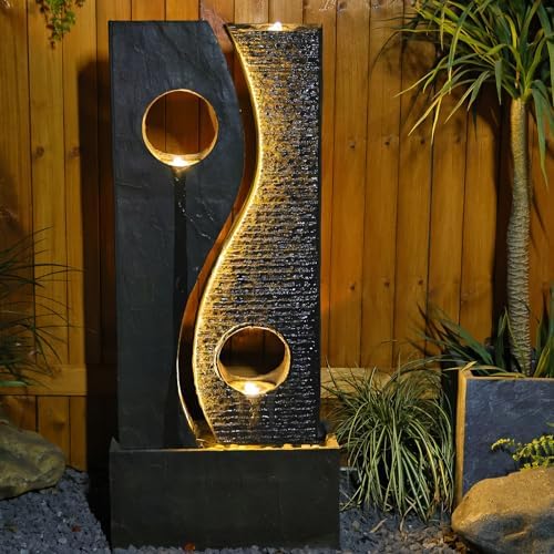 47 Inches Freestanding Water Fountain with LED Lights and Faux Rust Finish