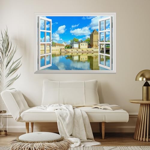 Wall26 Removable Wall Sticker - Peaceful River in Quiet Town 24x32 Inch