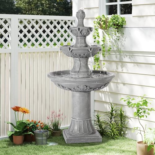 TOBYUL Italian Style 3-Tier Water Fountain - 484H Gray