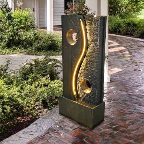 47 Inches Freestanding Water Fountain with LED Lights and Faux Rust Finish